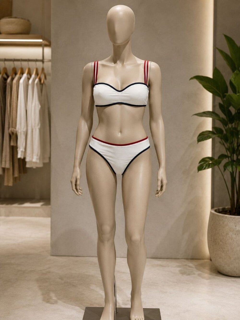Shade & Shore LARGE 12-14 / 38D 2-pc Bikini Set White With Red & Blue Trim